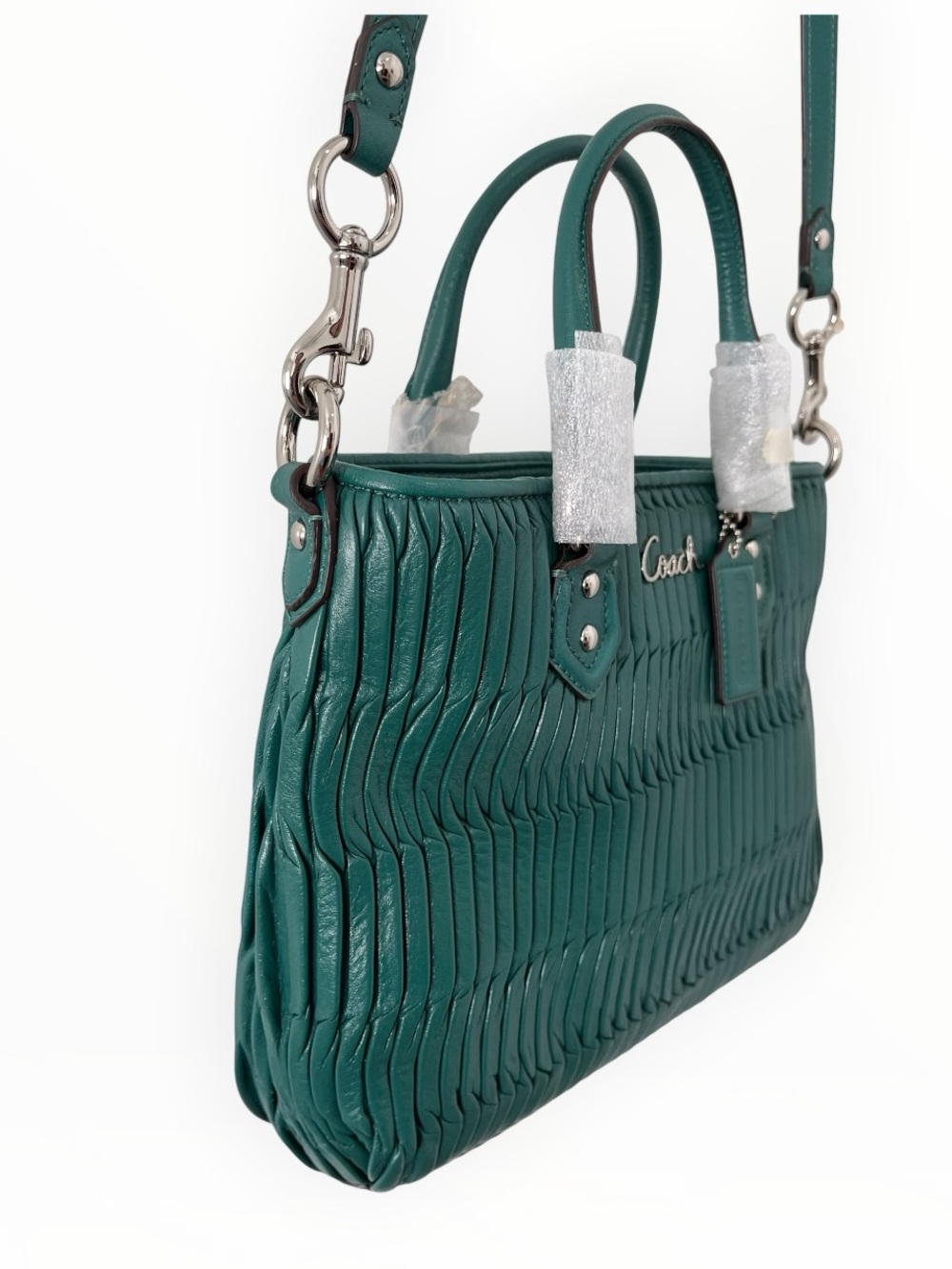 Coach Gathered Leather Ashley Aegean Green (Style #F23972) NWT - Picture 6 of 11
